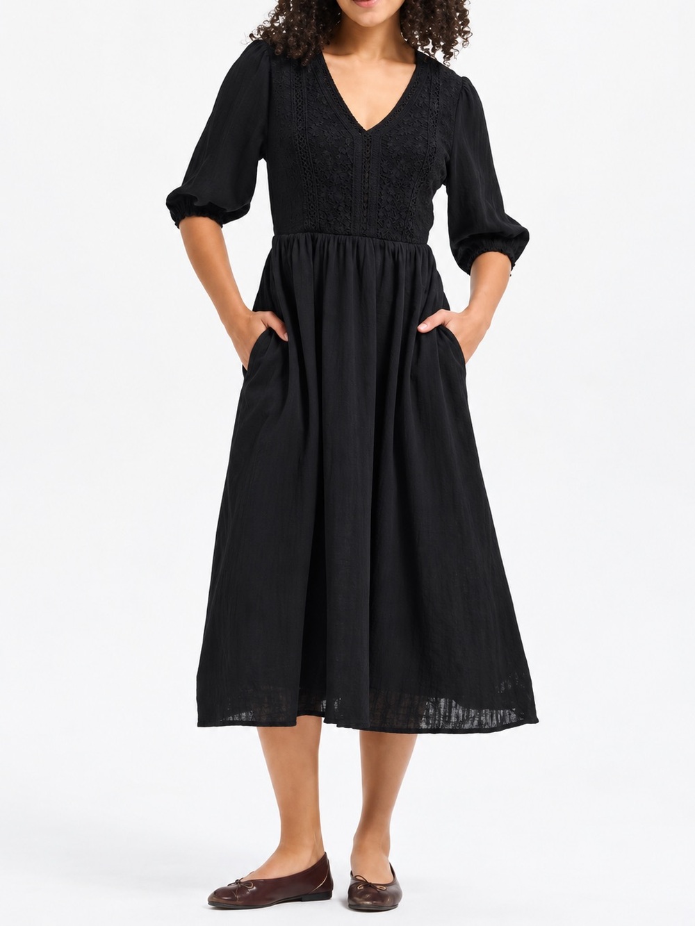 NWT Universal Thread Black Lace Front Midi Dress – Size Medium